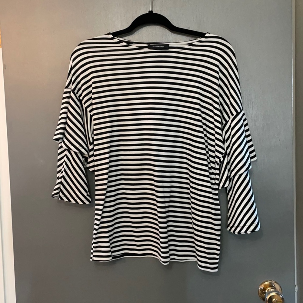 Atmosphere runched sleeve striped top